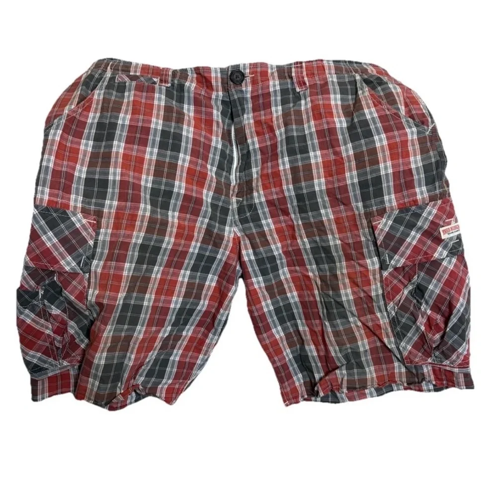 True Religion Cargo Plaid Shorts Style ML44J75VF Color Crimson Size 38
